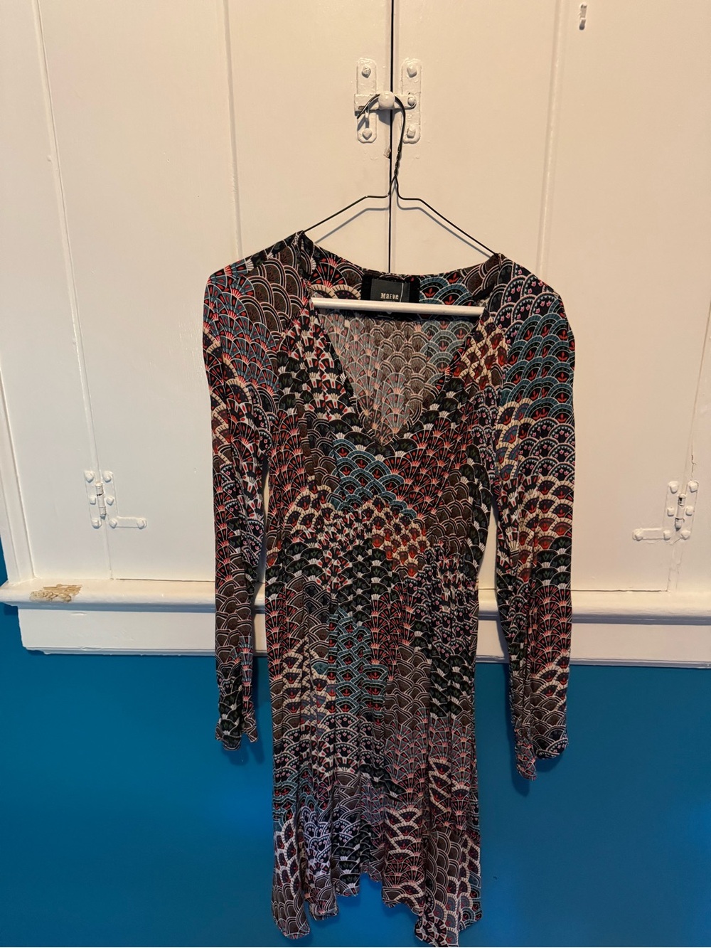 Maeve Multicolor Geometric V-Neck Long-Sleeve Dress